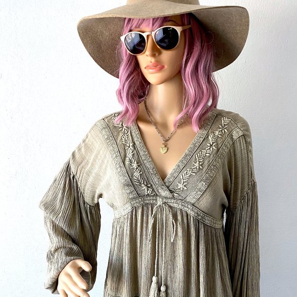 Bohemian Blouse Peasan Top Hippie Blouse Boho Chic Top Romantic Top Empire Waist - Picture 9 of 10
